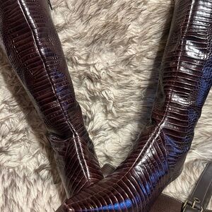 Ann Taylor Rich Brown Crocodile-Patterned Over the Knee Boots